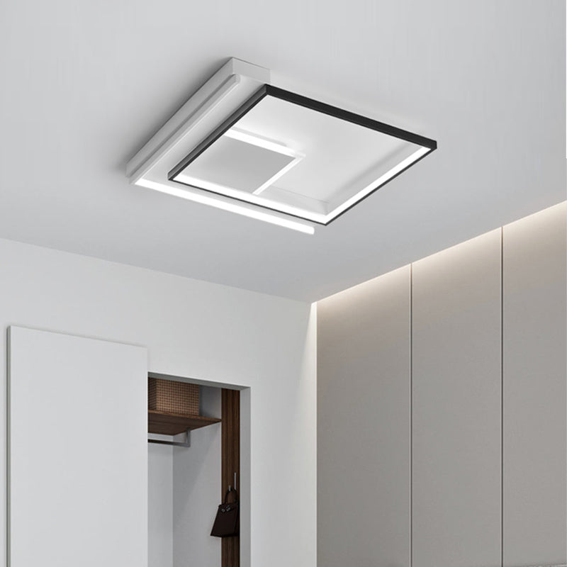 Modern Minimalist Lines Square Aluminum Frame PVC LED Flush Mount Ceiling Light For Living Room