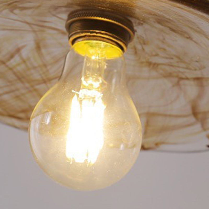 Contemporary Retro Round Plate Brass Glass 1-Light Pendant Light For Living Room