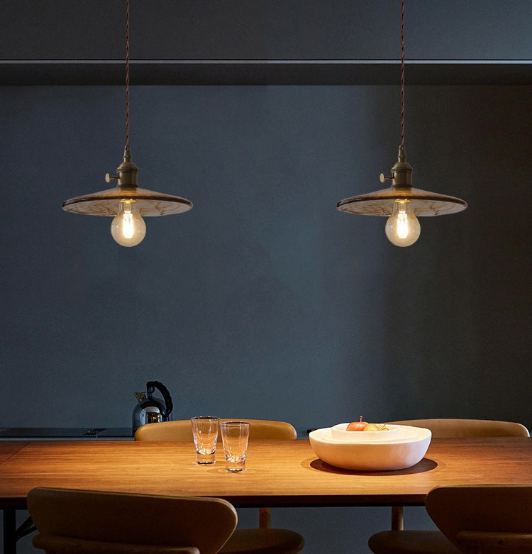 Contemporary Retro Round Plate Brass Glass 1-Light Pendant Light For Living Room