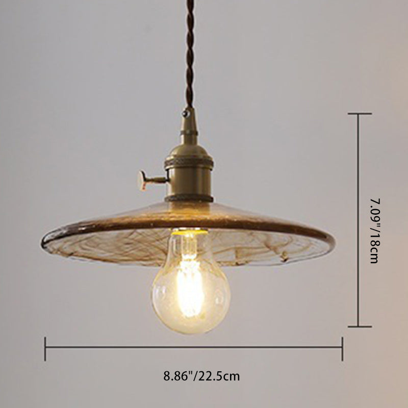 Contemporary Retro Round Plate Brass Glass 1-Light Pendant Light For Living Room