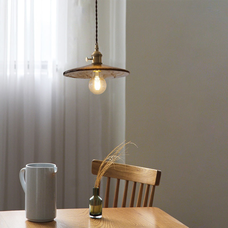 Contemporary Retro Round Plate Brass Glass 1-Light Pendant Light For Living Room