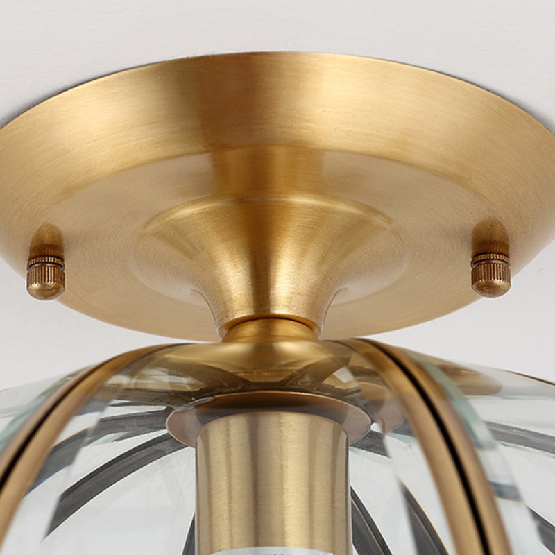 Modern Luxury Round Dome Diamond Shape Brass Frame Glass Shade 1-Light Semi-Flush Mount Ceiling Light For Living Room