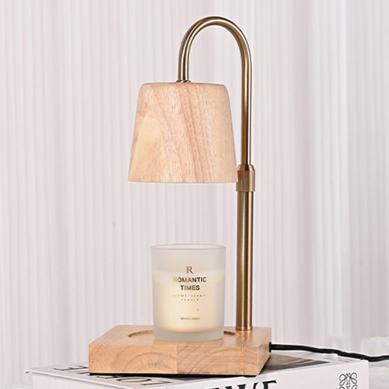 Modern Minimalist Square Cylindrical Wooden Base Iron 1-Light Aroma Melting Wax Table Lamp For Bedroom