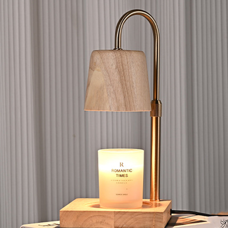 Modern Minimalist Square Cylindrical Wooden Base Iron 1-Light Aroma Melting Wax Table Lamp For Bedroom