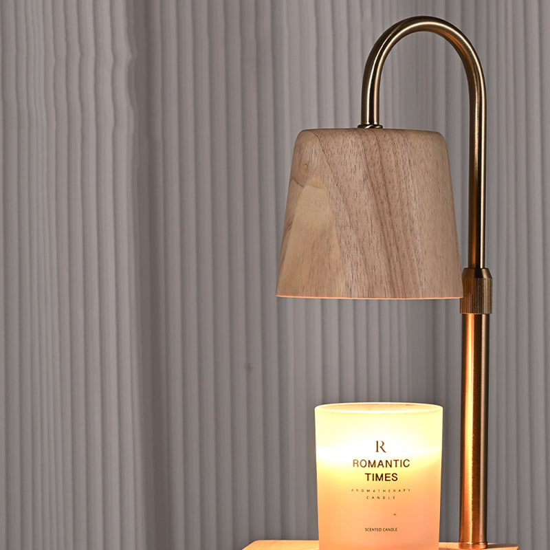 Modern Minimalist Square Cylindrical Wooden Base Iron 1-Light Aroma Melting Wax Table Lamp For Bedroom