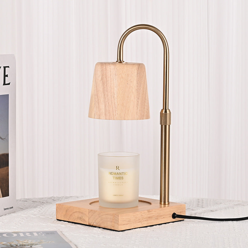 Modern Minimalist Square Cylindrical Wooden Base Iron 1-Light Aroma Melting Wax Table Lamp For Bedroom