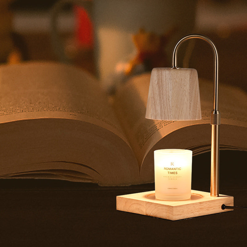 Modern Minimalist Square Cylindrical Wooden Base Iron 1-Light Aroma Melting Wax Table Lamp For Bedroom