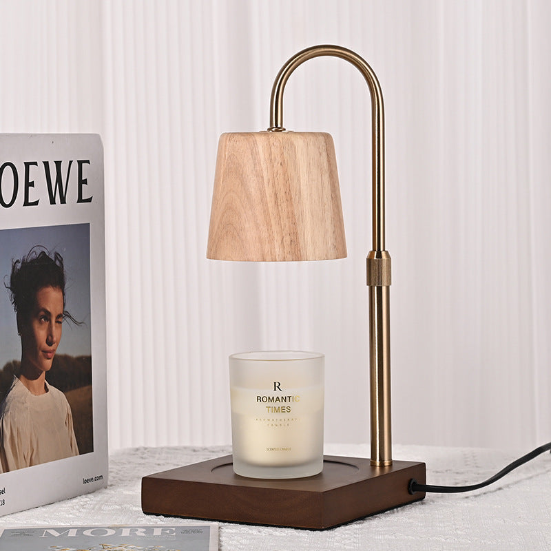 Modern Minimalist Square Cylindrical Wooden Base Iron 1-Light Aroma Melting Wax Table Lamp For Bedroom