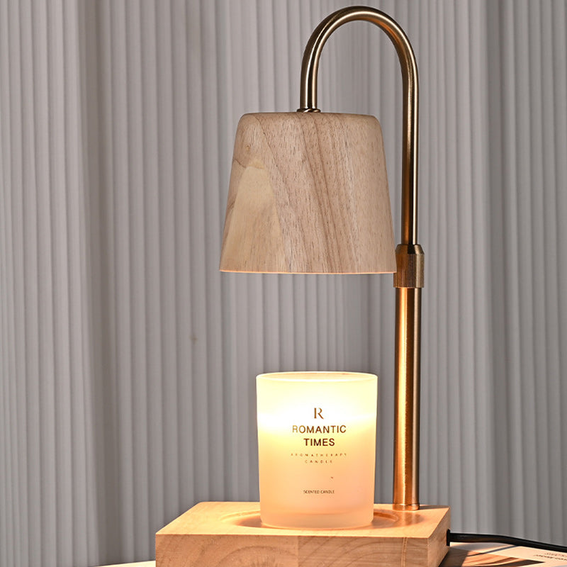 Modern Minimalist Square Cylindrical Wooden Base Iron 1-Light Aroma Melting Wax Table Lamp For Bedroom