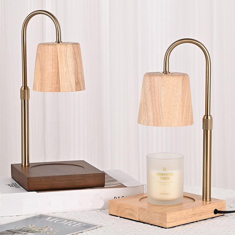 Modern Minimalist Square Cylindrical Wooden Base Iron 1-Light Aroma Melting Wax Table Lamp For Bedroom