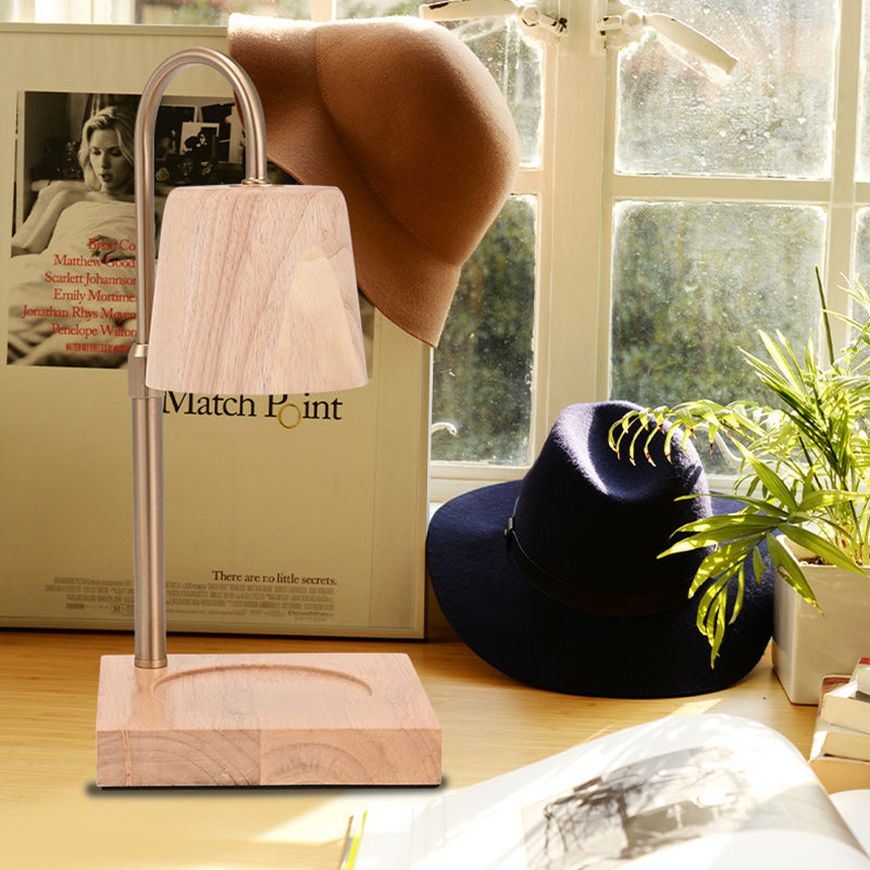 Modern Minimalist Square Cylindrical Wooden Base Iron 1-Light Aroma Melting Wax Table Lamp For Bedroom