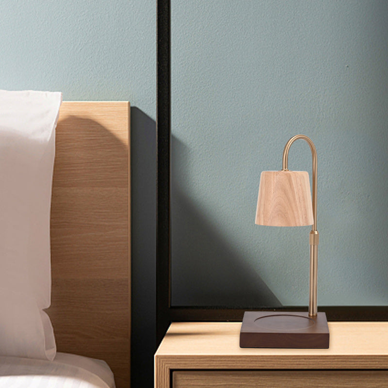 Modern Minimalist Square Cylindrical Wooden Base Iron 1-Light Aroma Melting Wax Table Lamp For Bedroom