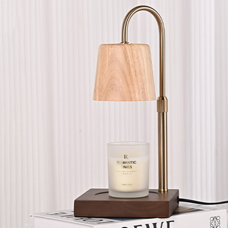 Modern Minimalist Square Cylindrical Wooden Base Iron 1-Light Aroma Melting Wax Table Lamp For Bedroom