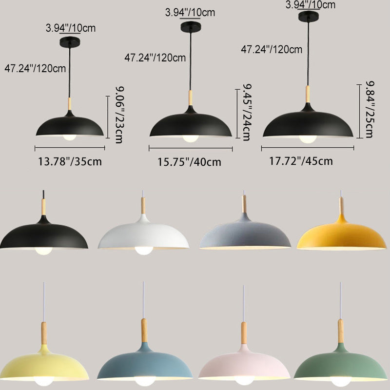 Modern Minimalist Round Pot Lid Shape Solid Wood Aluminum 1-Light Pendant Light For Living Room