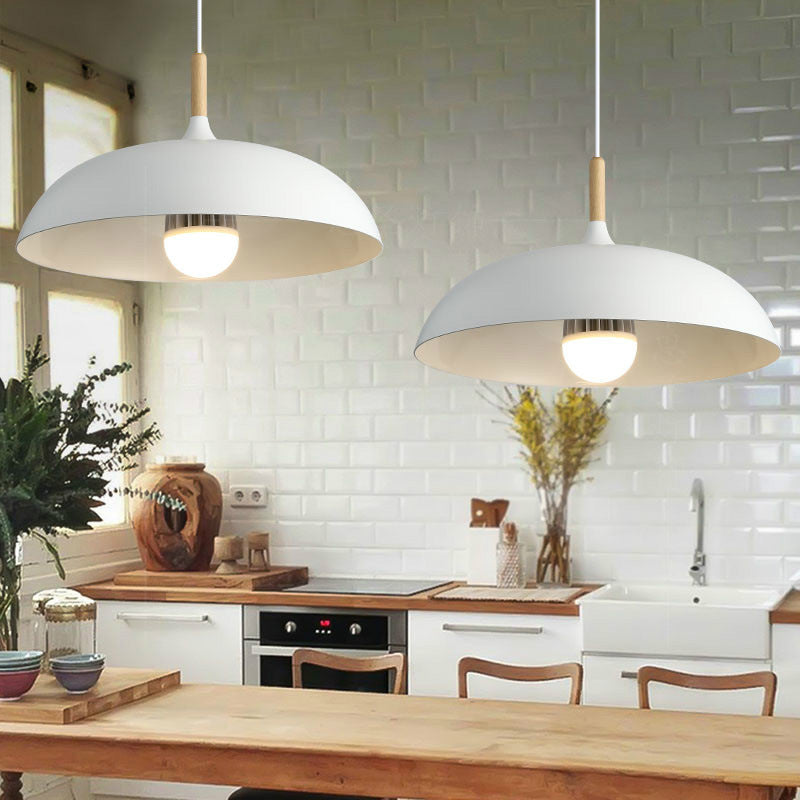 Modern Minimalist Round Pot Lid Shape Solid Wood Aluminum 1-Light Pendant Light For Living Room