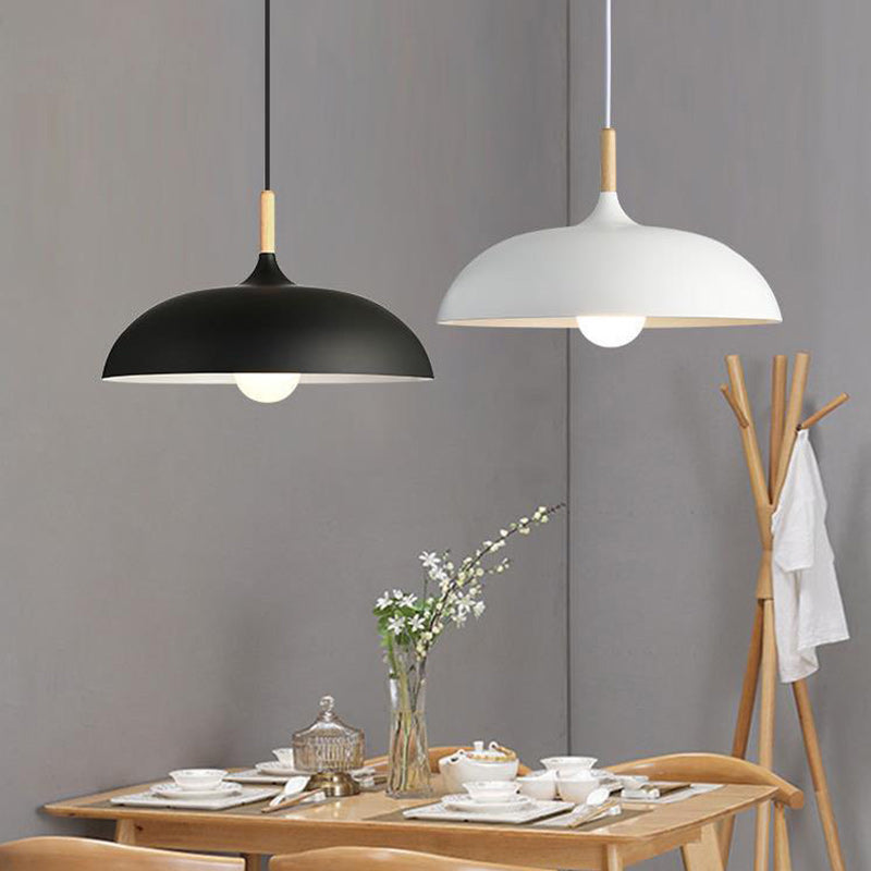 Modern Minimalist Round Pot Lid Shape Solid Wood Aluminum 1-Light Pendant Light For Living Room