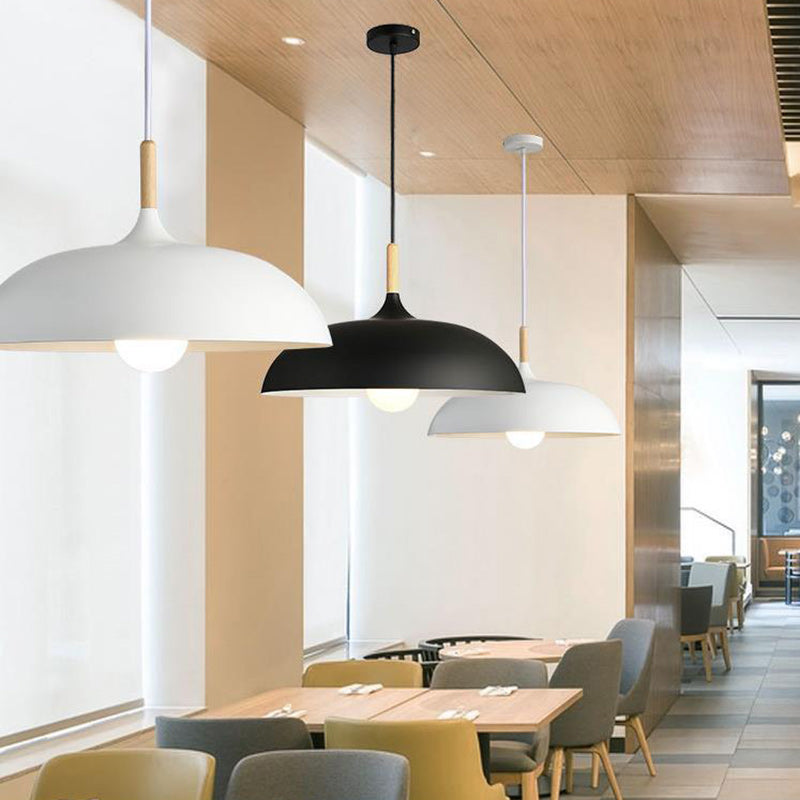 Modern Minimalist Round Pot Lid Shape Solid Wood Aluminum 1-Light Pendant Light For Living Room