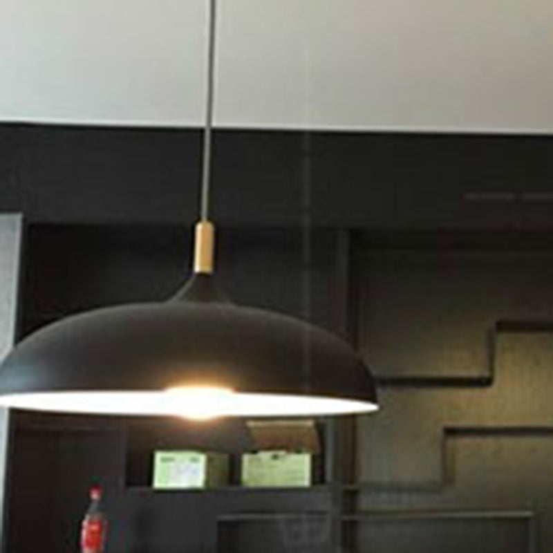 Modern Minimalist Round Pot Lid Shape Solid Wood Aluminum 1-Light Pendant Light For Living Room
