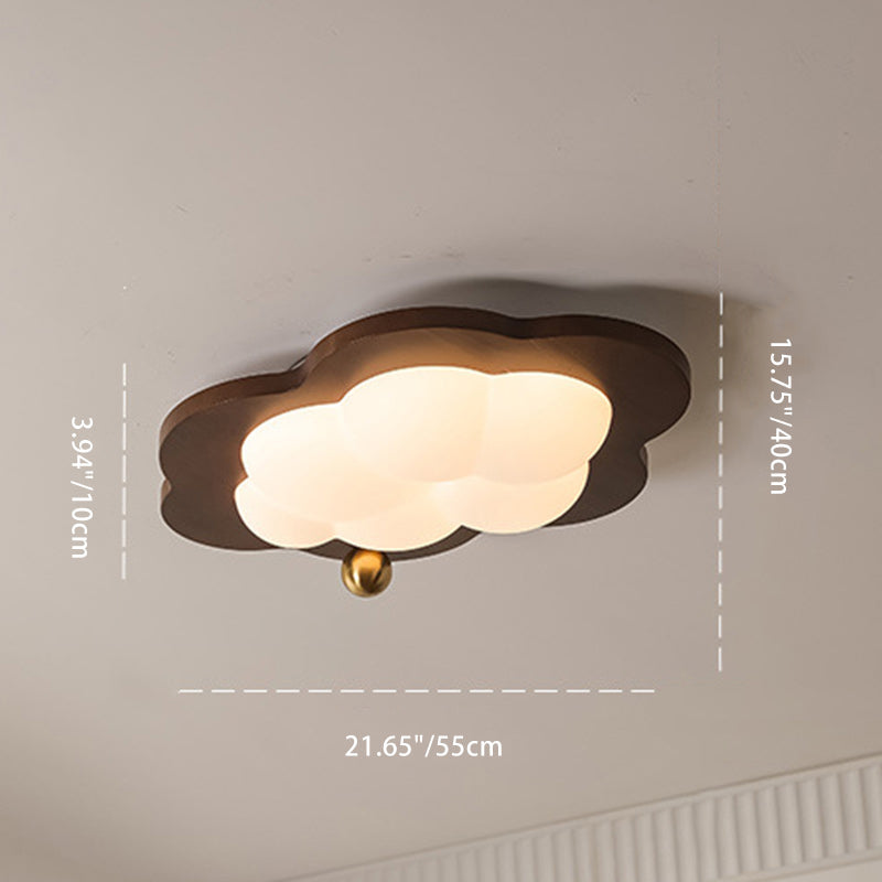 Contemporary Creative Cloud Pentagram Heart Solid Wood Iron Acrylic LED Flush Mount Ceiling Light For Bedroom
