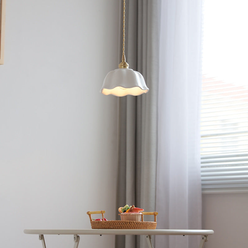 Modern Minimalist Round Lace Brass Ceramic 1-Light Pendant Light For Living Room