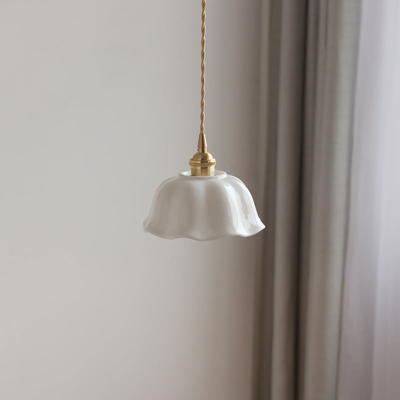 Modern Minimalist Round Lace Brass Ceramic 1-Light Pendant Light For Living Room