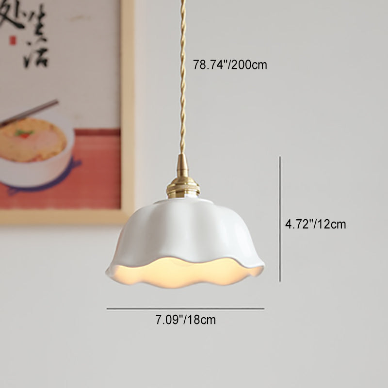Modern Minimalist Round Lace Brass Ceramic 1-Light Pendant Light For Living Room