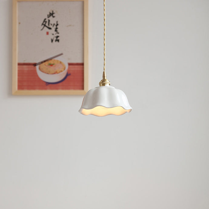 Modern Minimalist Round Lace Brass Ceramic 1-Light Pendant Light For Living Room