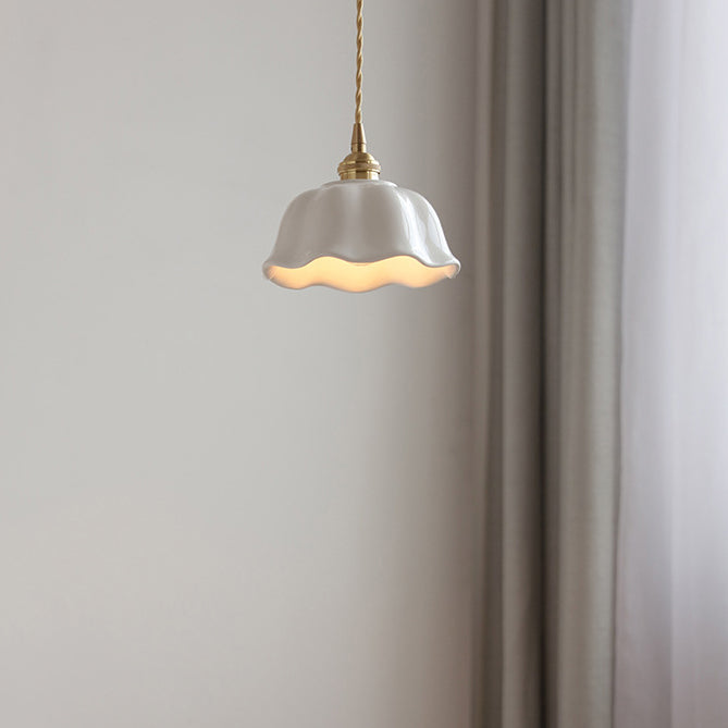 Modern Minimalist Round Lace Brass Ceramic 1-Light Pendant Light For Living Room