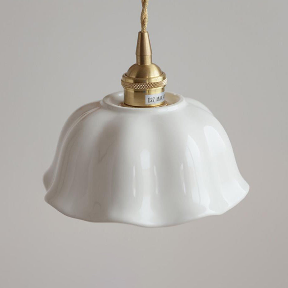 Modern Minimalist Round Lace Brass Ceramic 1-Light Pendant Light For Living Room