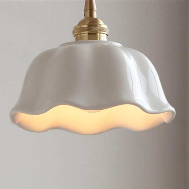 Modern Minimalist Round Lace Brass Ceramic 1-Light Pendant Light For Living Room