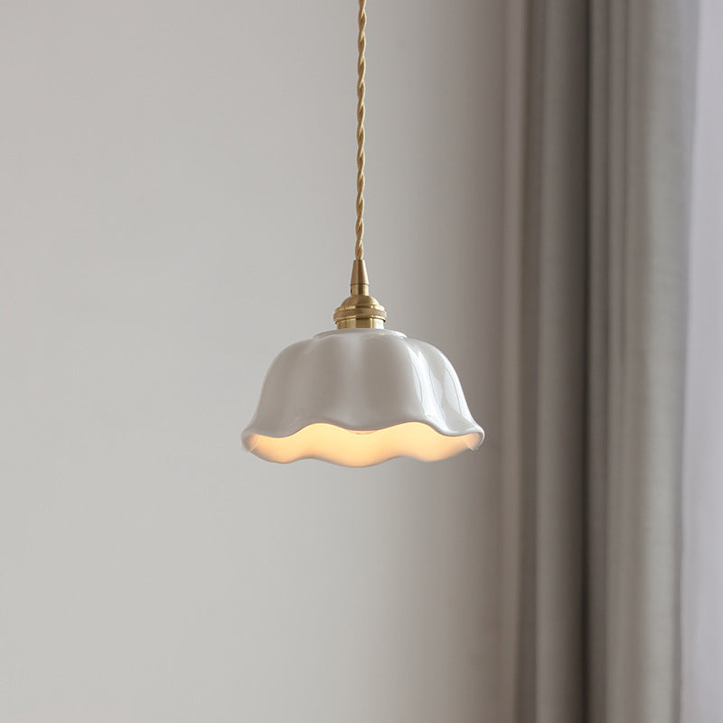 Modern Minimalist Round Lace Brass Ceramic 1-Light Pendant Light For Living Room