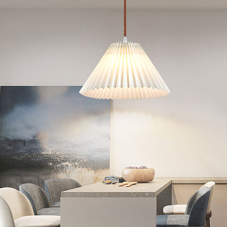 Modern Minimalist Round Pleated Fabric Solid Wood 1-Light Pendant Light For Living Room