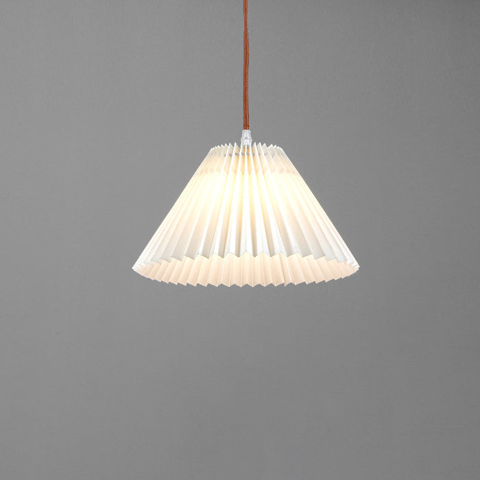 Modern Minimalist Round Pleated Fabric Solid Wood 1-Light Pendant Light For Living Room