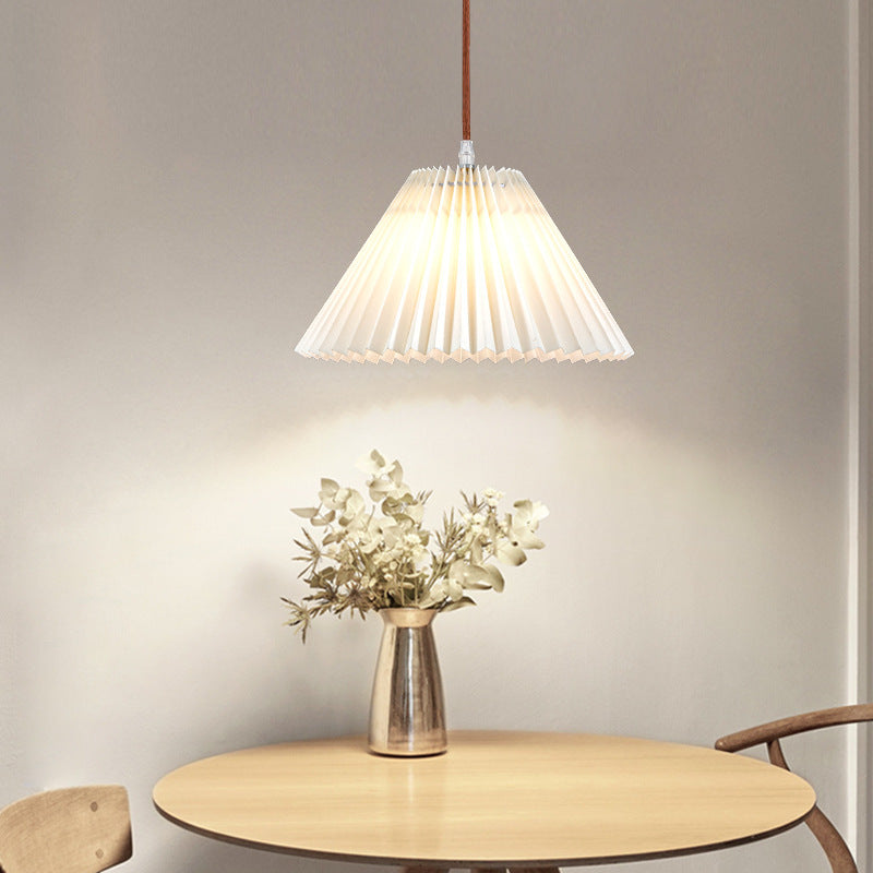 Modern Minimalist Round Pleated Fabric Solid Wood 1-Light Pendant Light For Living Room