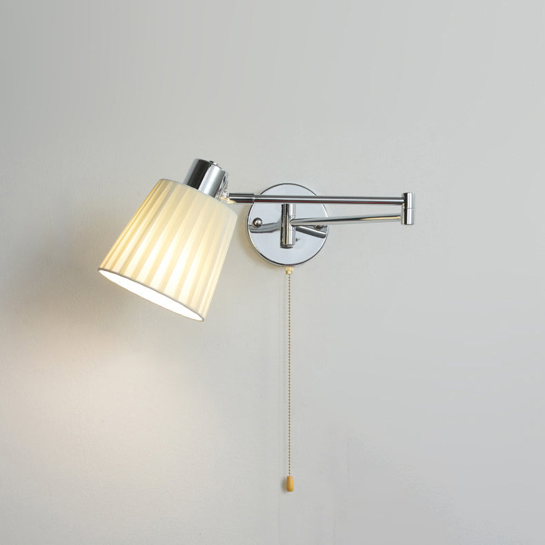 Modern Minimalist Swing Arm Round Cylinder Iron Fabric 1-Light Wall Sconce Lamp For Bedroom