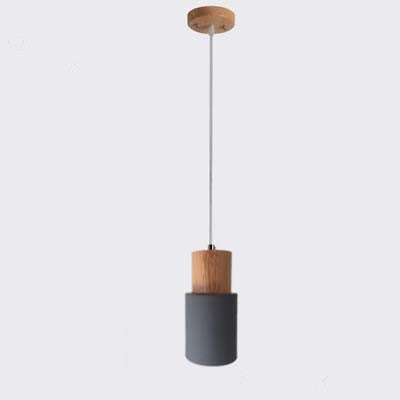Modern Minimalist Round Cylinder Solid Wood Hardware 1-Light Pendant Light For Living Room