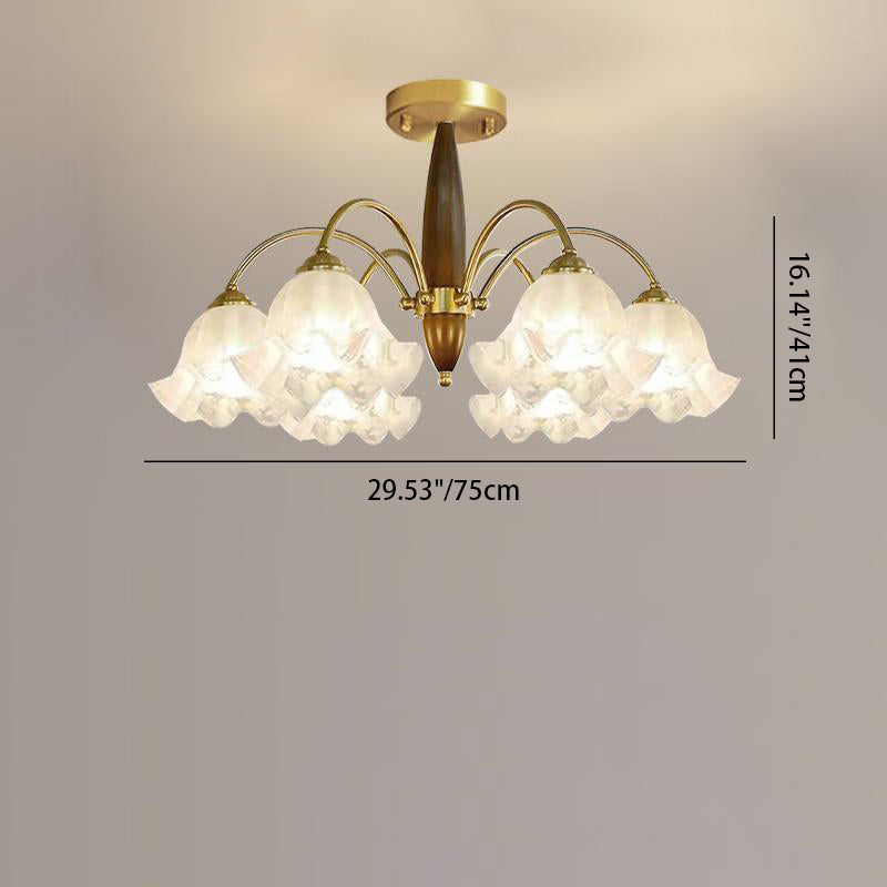 Traditional Vintage Branch Curved Rod Flower Wood Iron Frame Acrylic 3/6/8/10 Light Semi-Flush Mount Ceiling Light For Living Room
