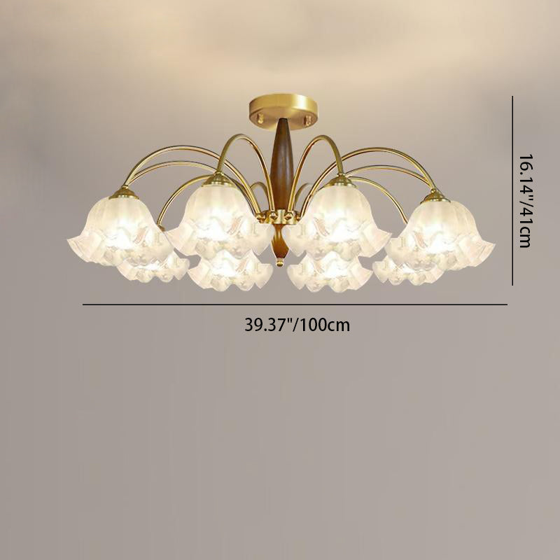 Traditional Vintage Branch Curved Rod Flower Wood Iron Frame Acrylic 3/6/8/10 Light Semi-Flush Mount Ceiling Light For Living Room