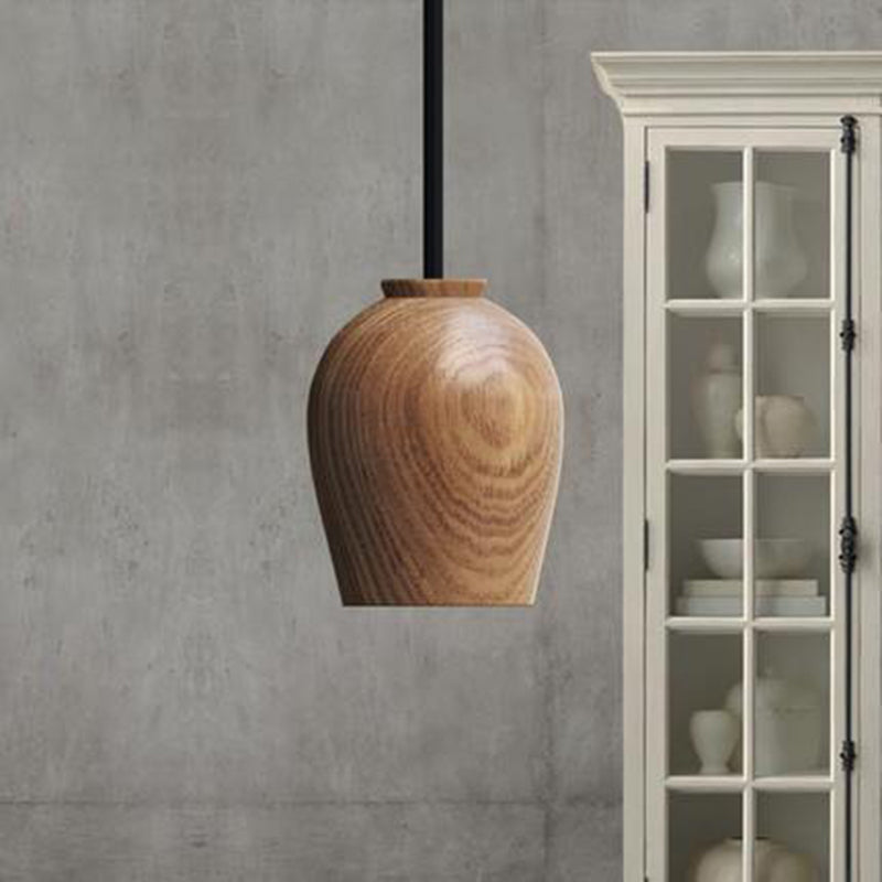 Modern Minimalist Dome Solid Wood 1-Light Pendant Light For Living Room