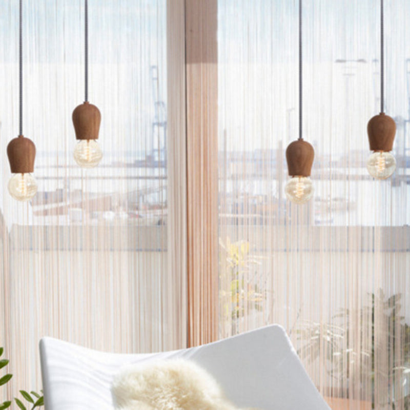 Modern Minimalist Dome Solid Wood 1-Light Pendant Light For Living Room