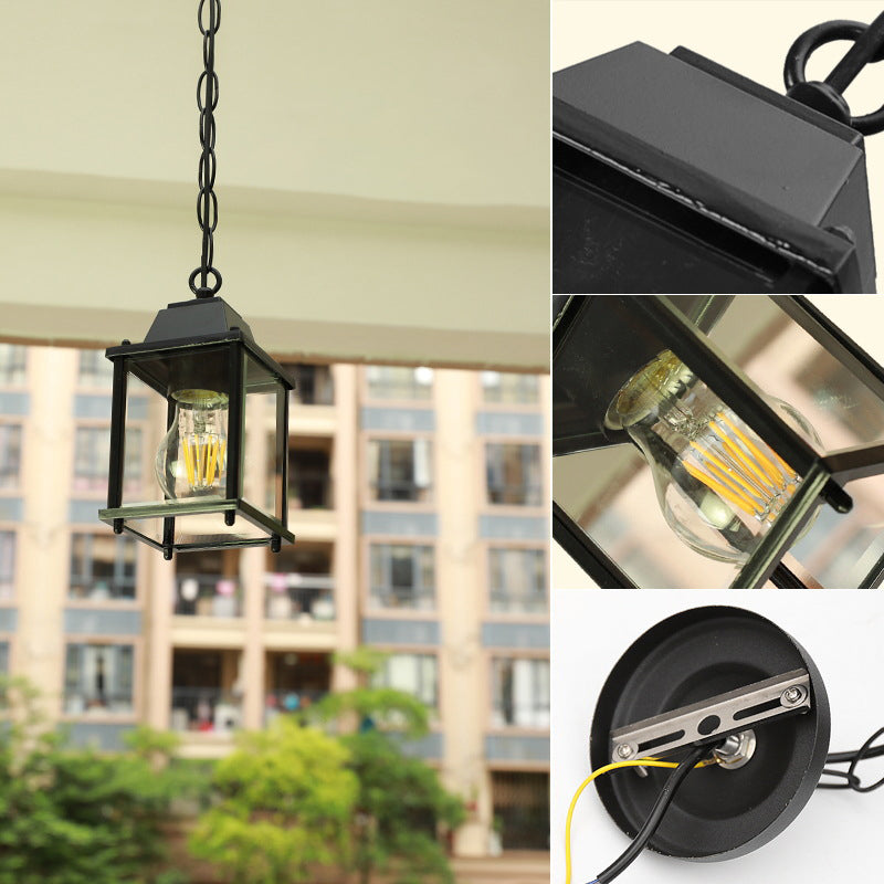 Modern Minimalist Waterproof Rectangular Aluminum Glass 1-Light Pendant Light For Outdoor Patio