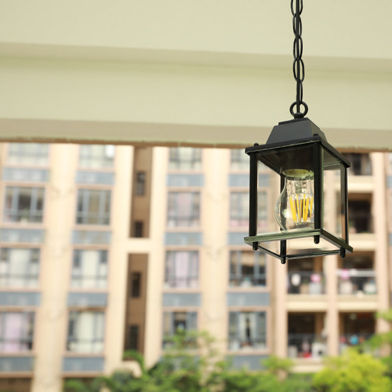 Modern Minimalist Waterproof Rectangular Aluminum Glass 1-Light Pendant Light For Outdoor Patio
