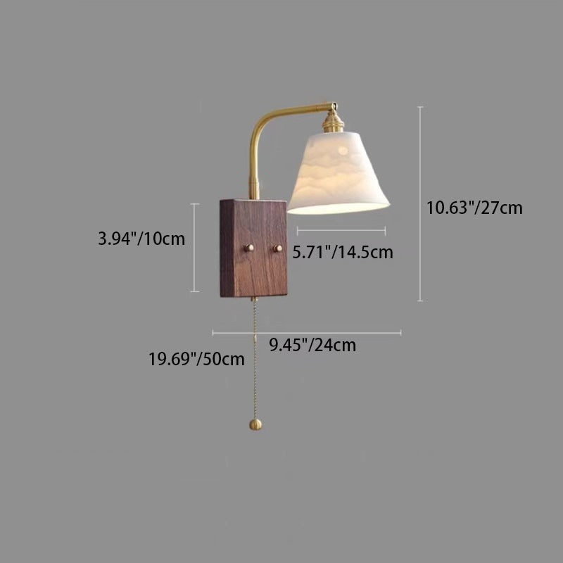Traditional Vintage Round Cylinder Cone Trapezoidal Copper Ceramic 1-Light Wall Sconce Lamp For Bedroom
