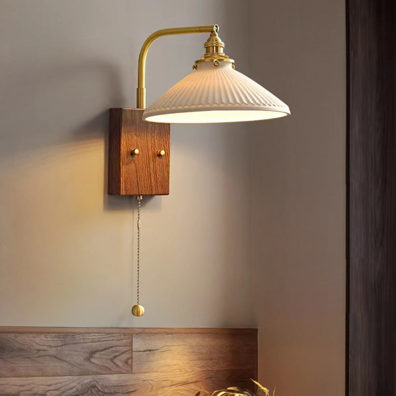 Traditional Vintage Round Cylinder Cone Trapezoidal Copper Ceramic 1-Light Wall Sconce Lamp For Bedroom
