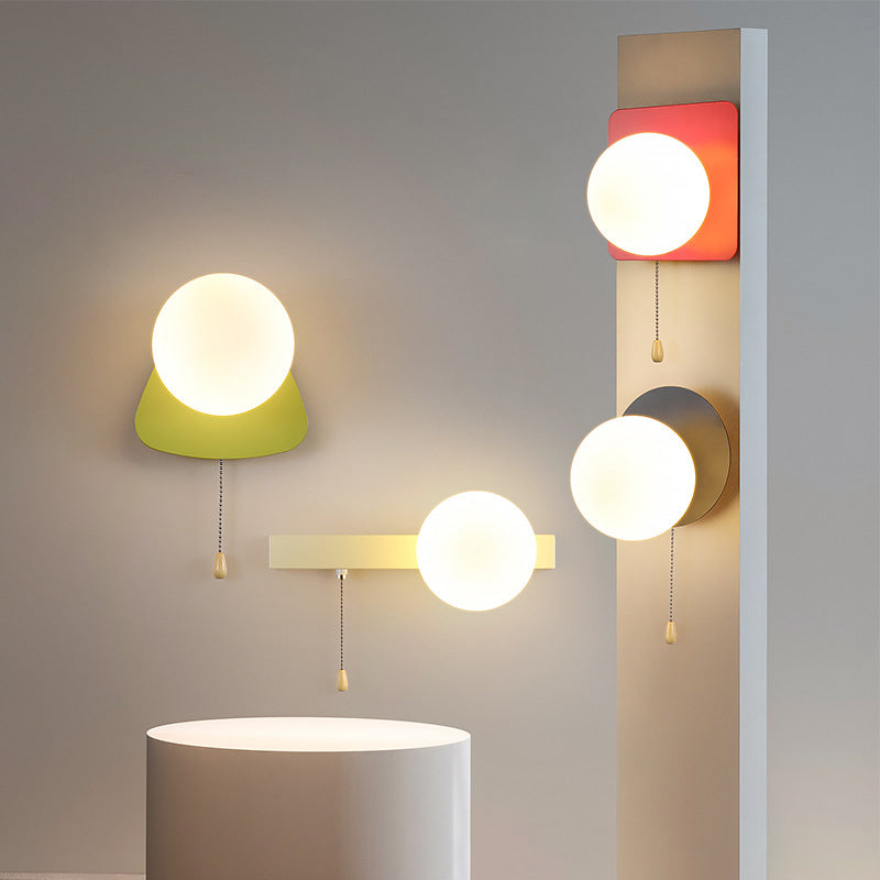 Modern Minimalist Round Square Triangle Orb Iron Glass 1-Light Wall Sconce Lamp For Living Room