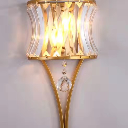 Modern Luxury Half Circle Striped Iron Crystal 2-Light Wall Sconce Lamp For Living Room