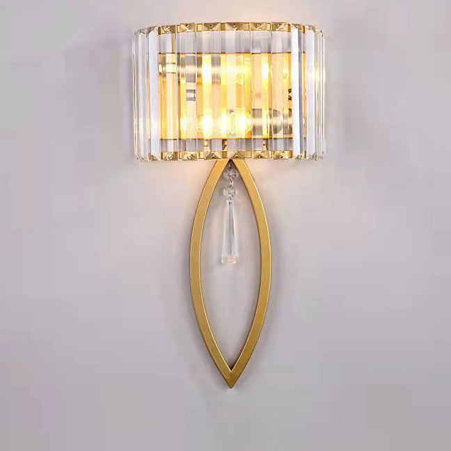 Modern Luxury Half Circle Striped Iron Crystal 2-Light Wall Sconce Lamp For Living Room
