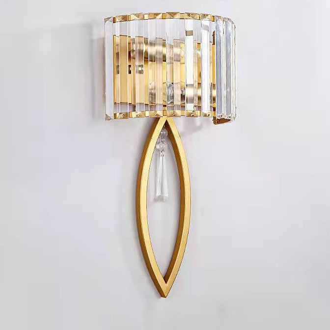 Modern Luxury Half Circle Striped Iron Crystal 2-Light Wall Sconce Lamp For Living Room