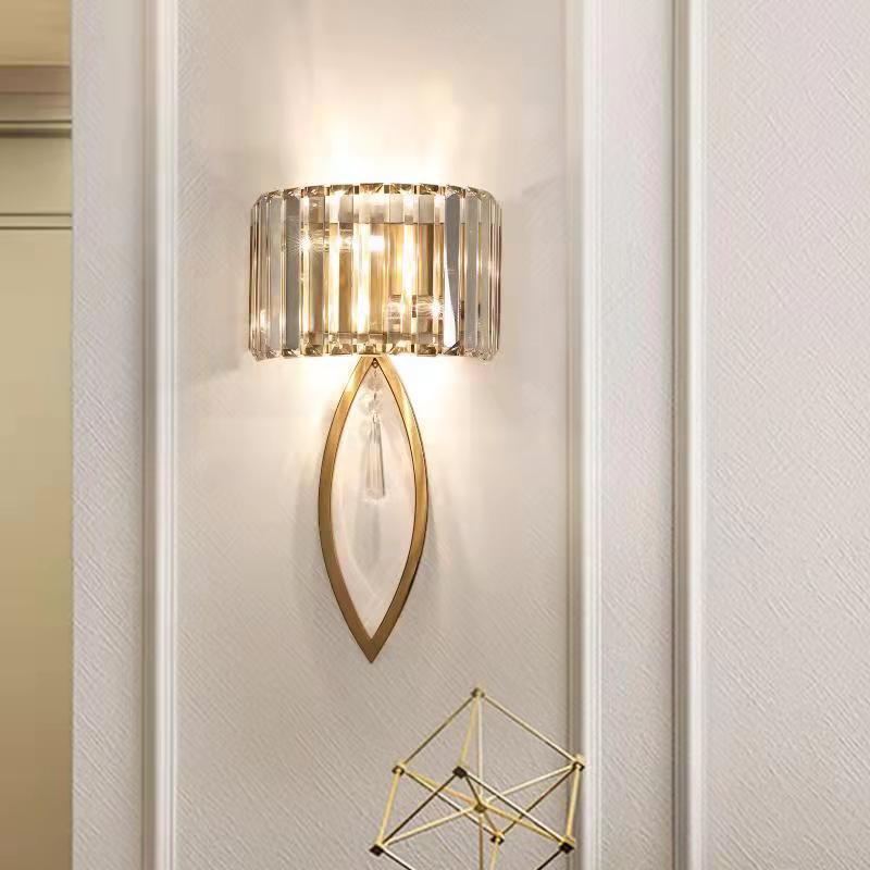 Modern Luxury Half Circle Striped Iron Crystal 2-Light Wall Sconce Lamp For Living Room