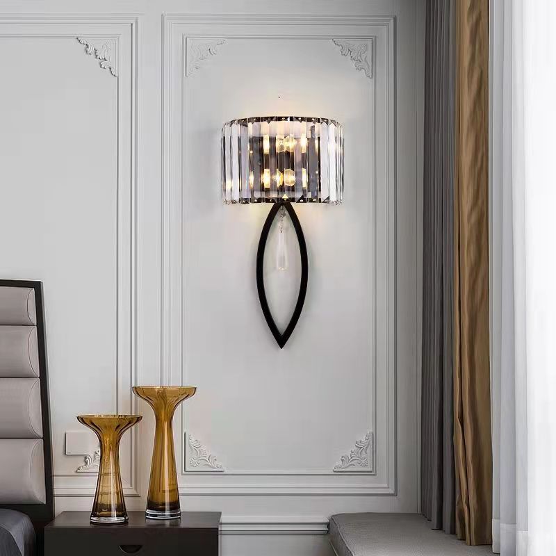 Modern Luxury Half Circle Striped Iron Crystal 2-Light Wall Sconce Lamp For Living Room